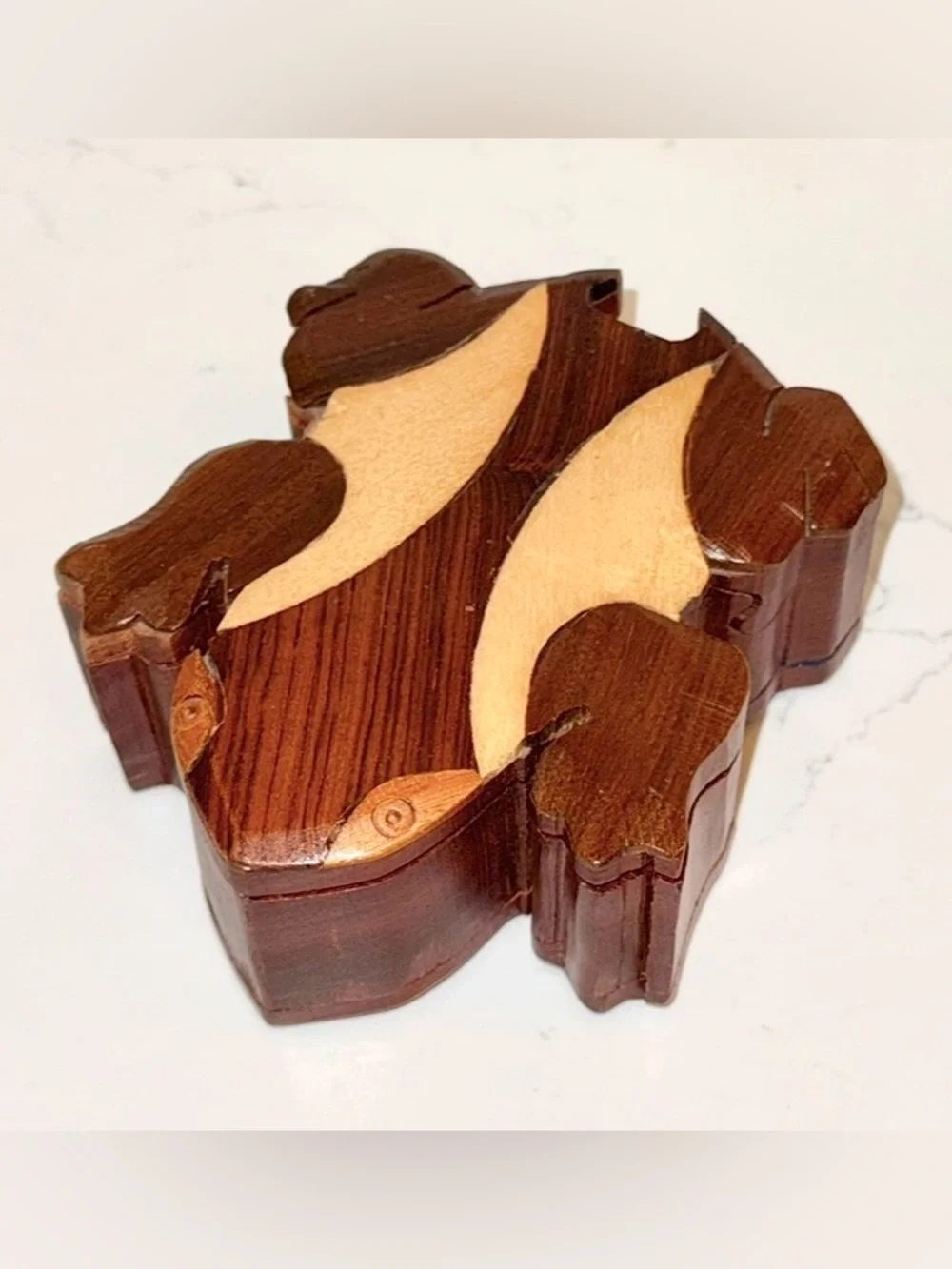 Vintage Handcrafted Wooden Frog Puzzle Box
